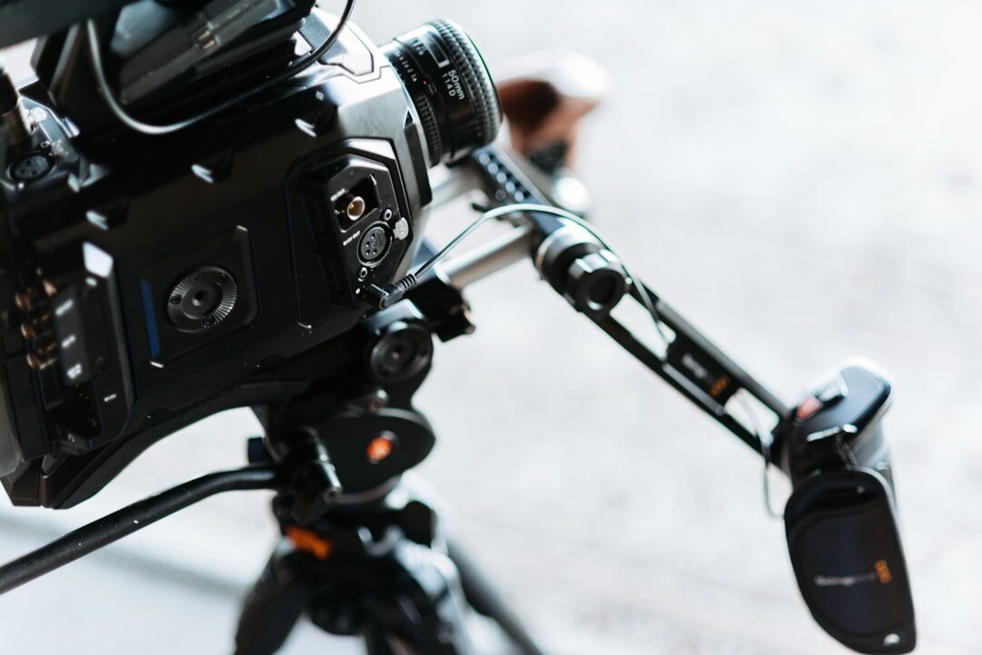 Close up of a robotic PTZ broadcast camera in a studio